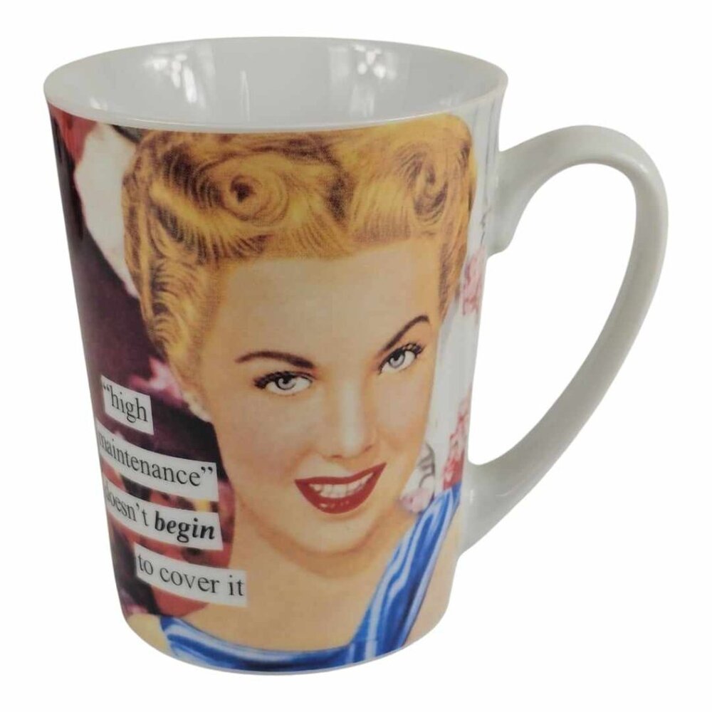 Anne Taintor "High Maintenance Doesn’t Begin To Cover It" Retro Funny Coffee Cup - Picture 6 of 9